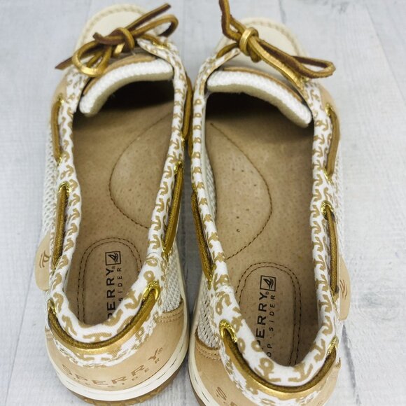 Sperry Top Sider Women Anchor Print 61428 Beige Leather Mesh Boat Loafer Sz 6 M - Picture 7 of 15